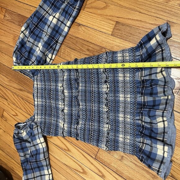LoveShackFancy Stanley Smocked Plaid Dress in Blue Yellow Denim Skies Size Large - Picture 11 of 12